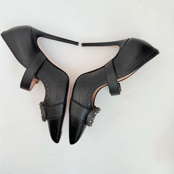Gucci Black Leather Dionysus Perforated Mary Jane Pumps EU 37.5 - Picture 4 of 10